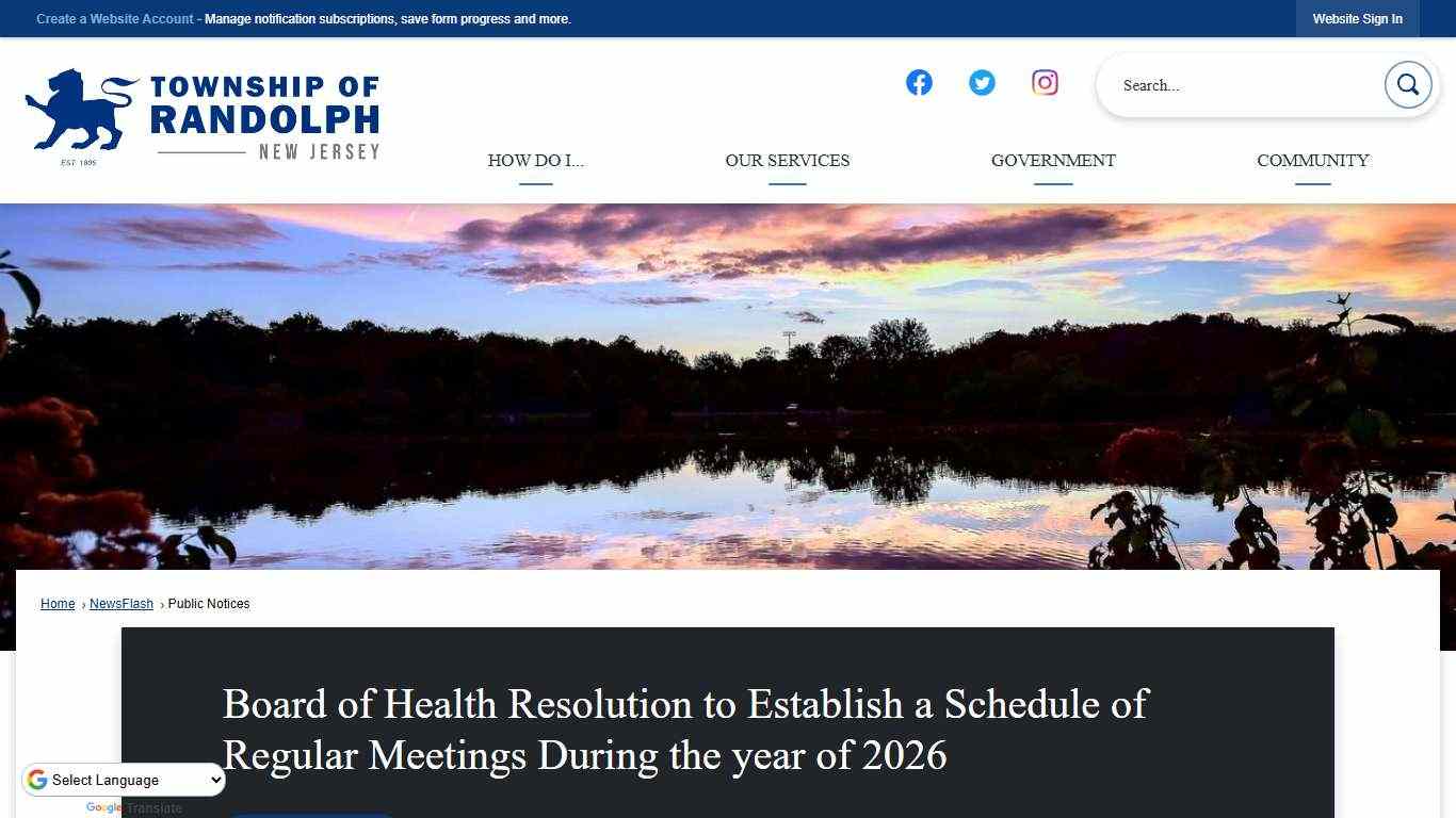 Board of Health Resolution to Establish a Schedule of Regular Meetings During the year of 2026 • Randolph Township, NJ
